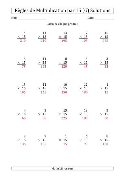 Règles de Multiplication par 15 (25 Questions) (G) page 2