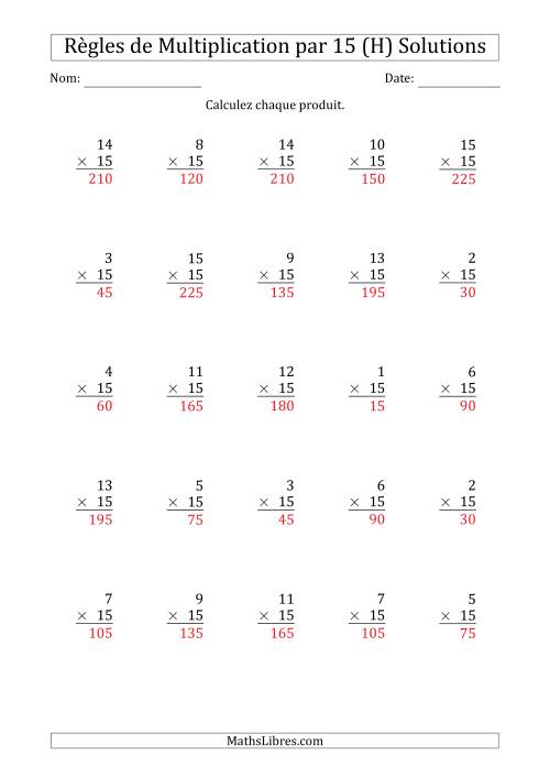 Règles de Multiplication par 15 (25 Questions) (H) page 2