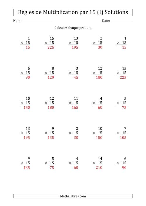 Règles de Multiplication par 15 (25 Questions) (I) page 2