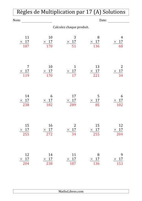 Règles de Multiplication par 17 (25 Questions) (A) page 2