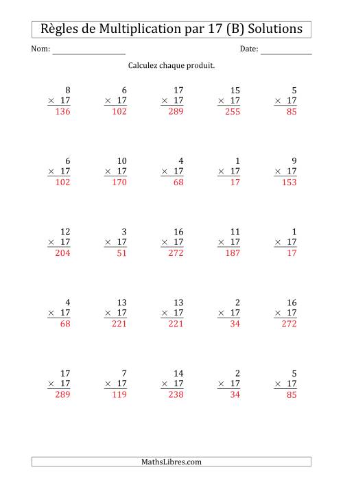 Règles de Multiplication par 17 (25 Questions) (B) page 2