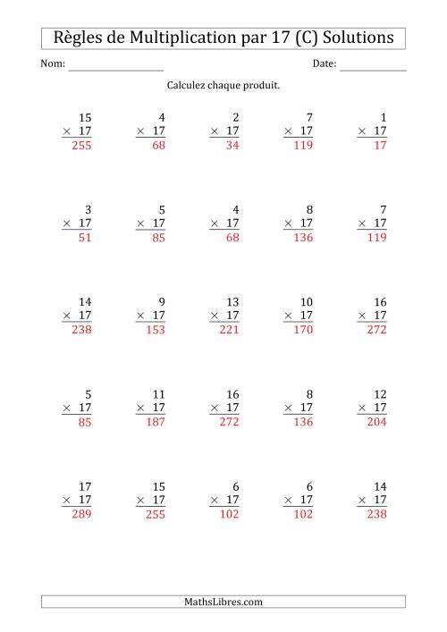 Règles de Multiplication par 17 (25 Questions) (C) page 2