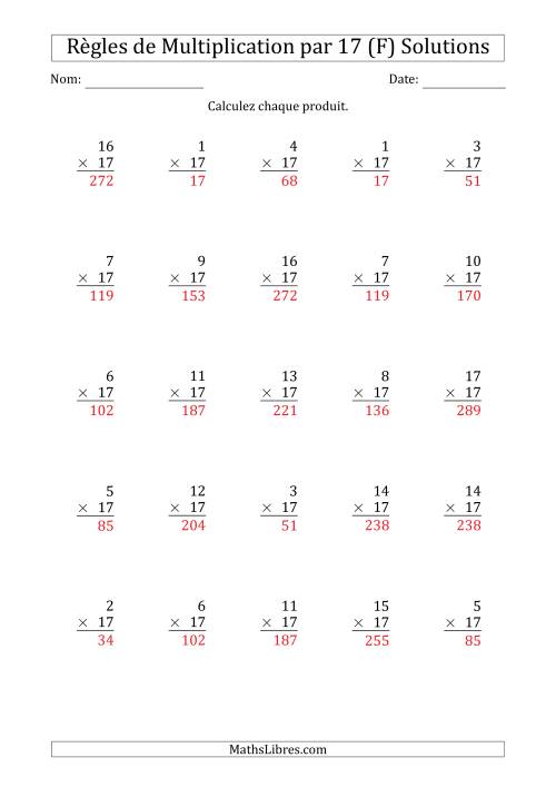 Règles de Multiplication par 17 (25 Questions) (F) page 2