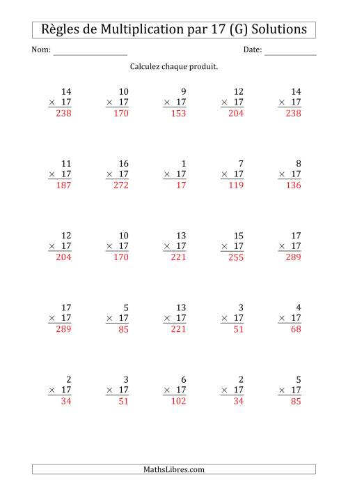 Règles de Multiplication par 17 (25 Questions) (G) page 2