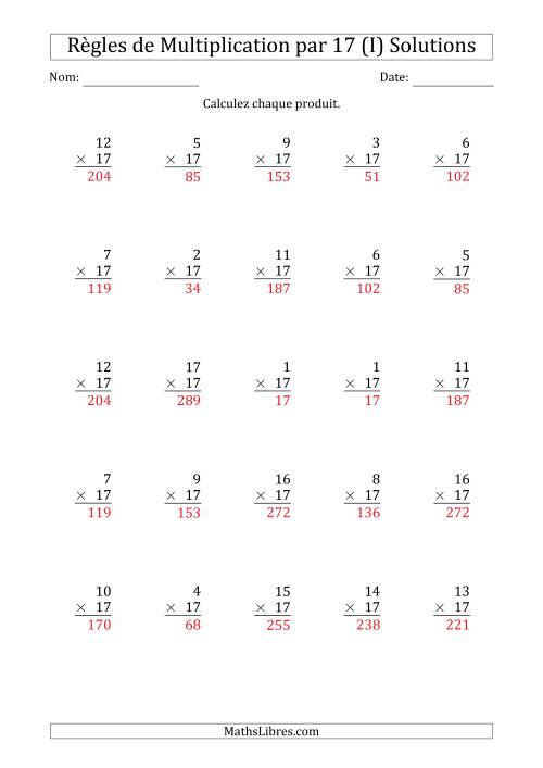Règles de Multiplication par 17 (25 Questions) (I) page 2