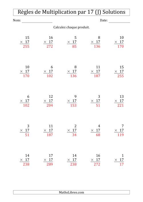 Règles de Multiplication par 17 (25 Questions) (J) page 2
