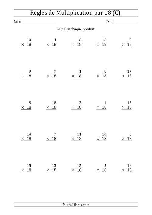 Règles de Multiplication par 18 (25 Questions) (C)