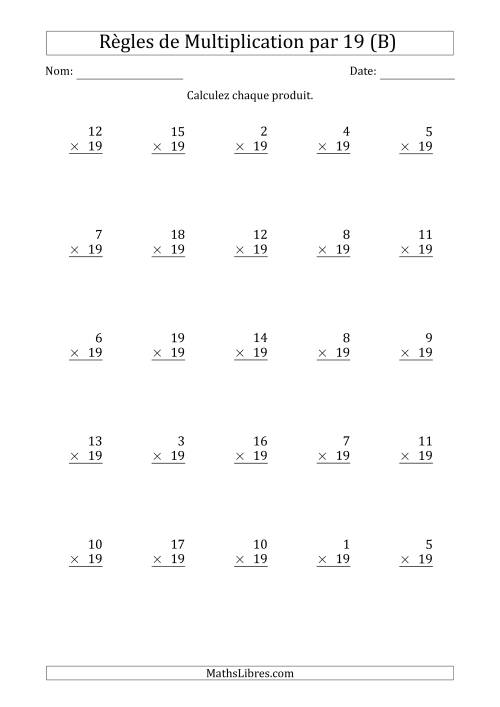 Règles de Multiplication par 19 (25 Questions) (B)