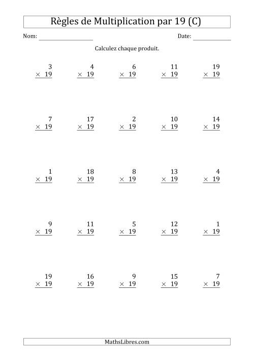 Règles de Multiplication par 19 (25 Questions) (C)