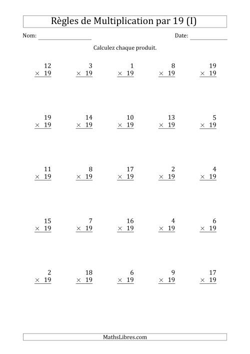Règles de Multiplication par 19 (25 Questions) (I)