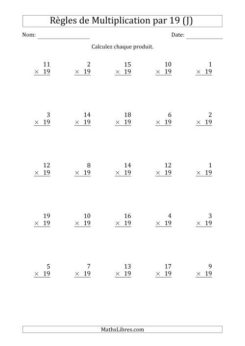 Règles de Multiplication par 19 (25 Questions) (J)
