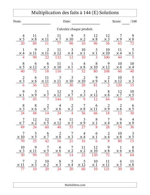 Multiplication des faits à 144 (100 Questions) (Pas de zéros) (E) page 2