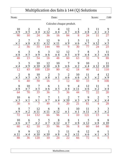 Multiplication des faits à 144 (100 Questions) (Pas de zéros) (Q) page 2