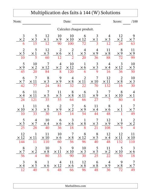 Multiplication des faits à 144 (100 Questions) (Pas de zéros) (W) page 2