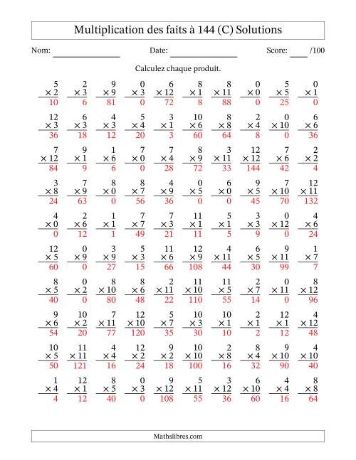 Multiplication des faits à 144 (100 Questions) (Avec zéros) (C) page 2