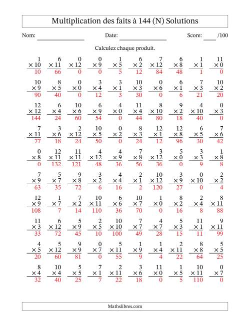 Multiplication des faits à 144 (100 Questions) (Avec zéros) (N) page 2