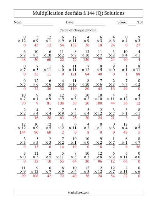 Multiplication des faits à 144 (100 Questions) (Avec zéros) (Q) page 2