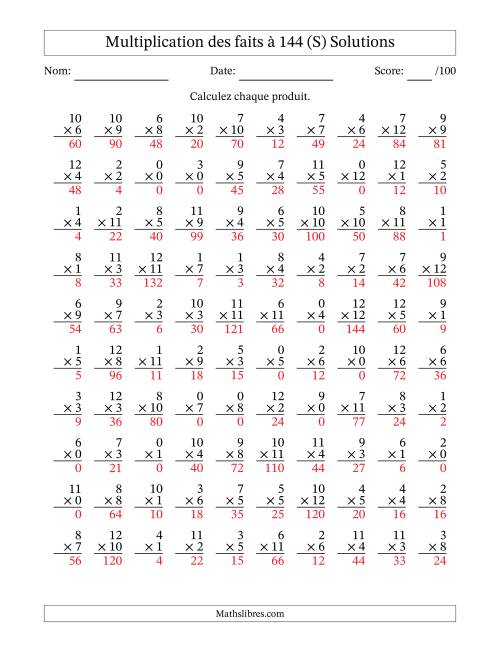 Multiplication des faits à 144 (100 Questions) (Avec zéros) (S) page 2