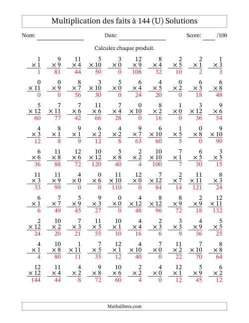 Multiplication des faits à 144 (100 Questions) (Avec zéros) (U) page 2
