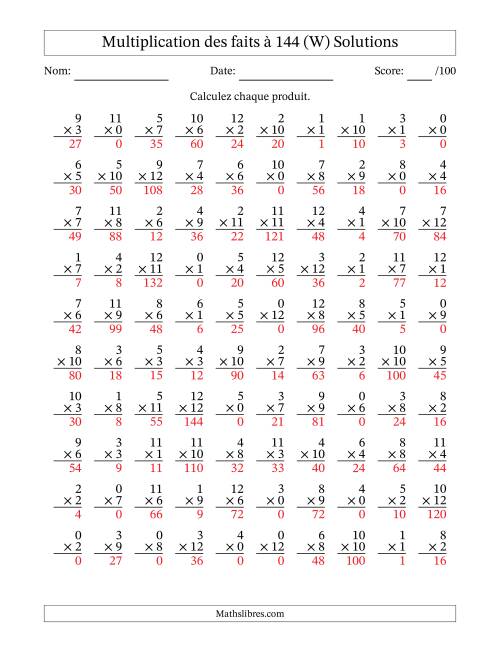Multiplication des faits à 144 (100 Questions) (Avec zéros) (W) page 2