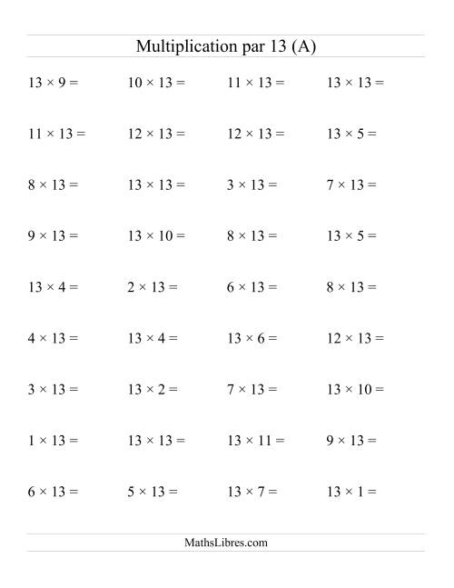 Multiplication par 13 (Jusqu'à 169) (A)