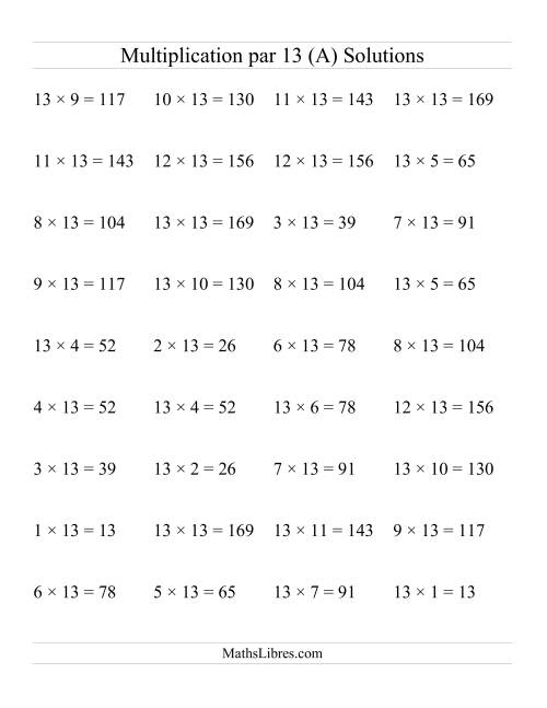 Multiplication par 13 (Jusqu'à 169) (A) page 2