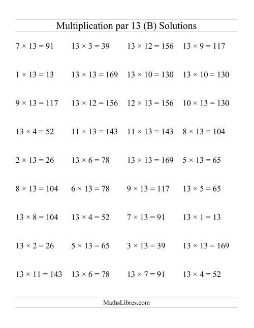 Multiplication par 13 (Jusqu'à 169) page 2