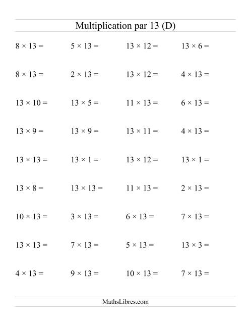 Multiplication par 13 (Jusqu'à 169)