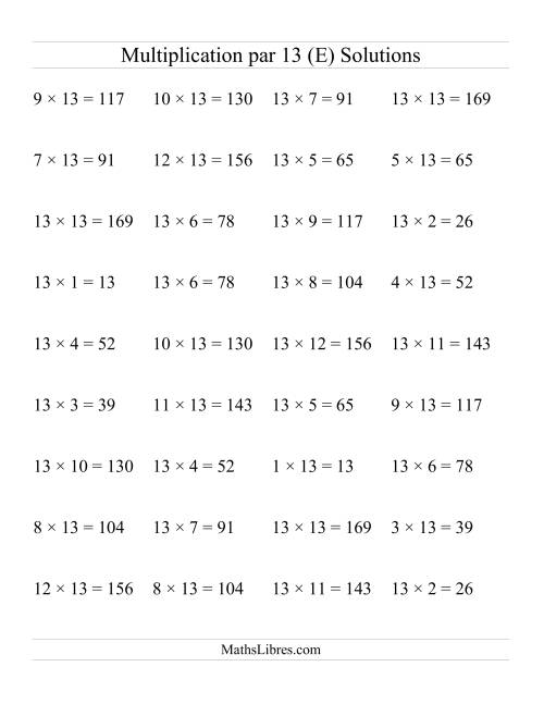 Multiplication par 13 (Jusqu'à 169) page 2