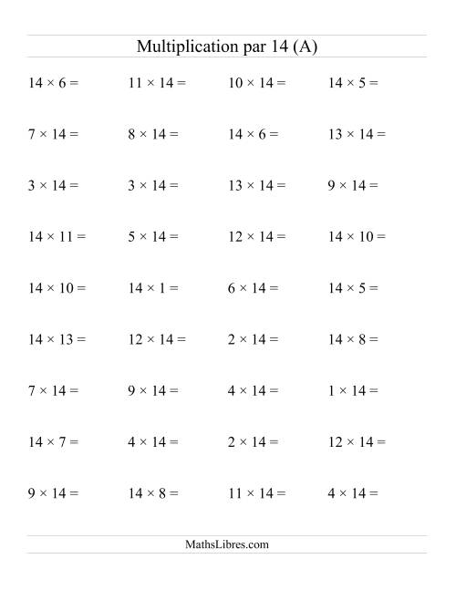 Multiplication par 14 (Jusqu'à 196)