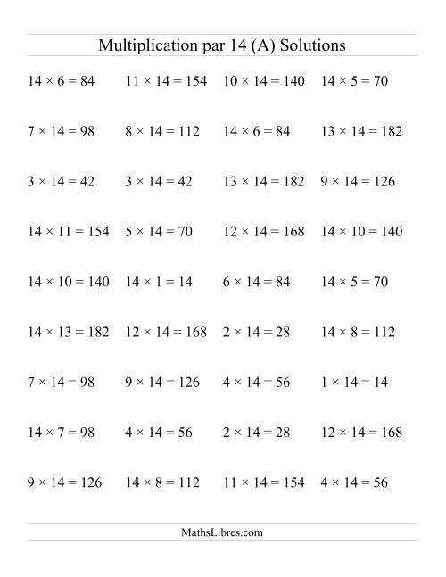 Multiplication par 14 (Jusqu'à 196) (A) page 2