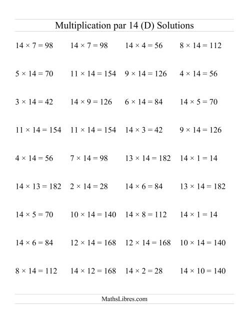 Multiplication par 14 (Jusqu'à 196) page 2