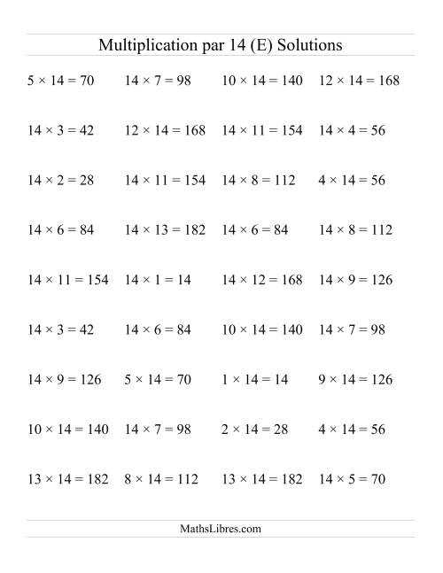 Multiplication par 14 (Jusqu'à 196) page 2
