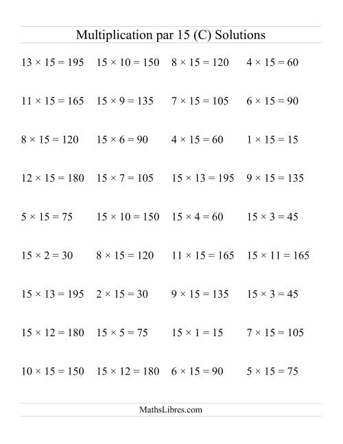 Multiplication par 15 (Jusqu'à 225) page 2