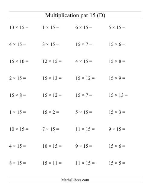 Multiplication par 15 (Jusqu'à 225) (D)