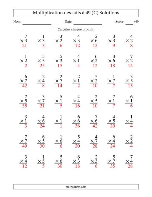 Multiplication des faits à 49 (49 Questions) (Pas de Zeros) (C) page 2