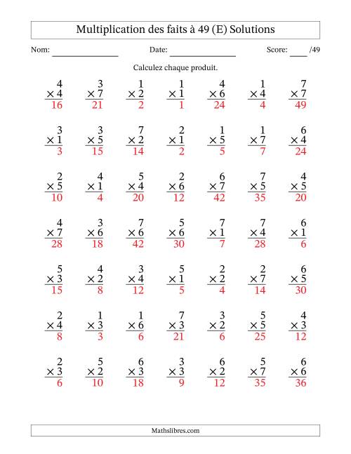 Multiplication des faits à 49 (49 Questions) (Pas de Zeros) (E) page 2