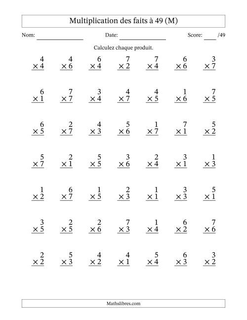Multiplication des faits à 49 (49 Questions) (Pas de Zeros) (M)
