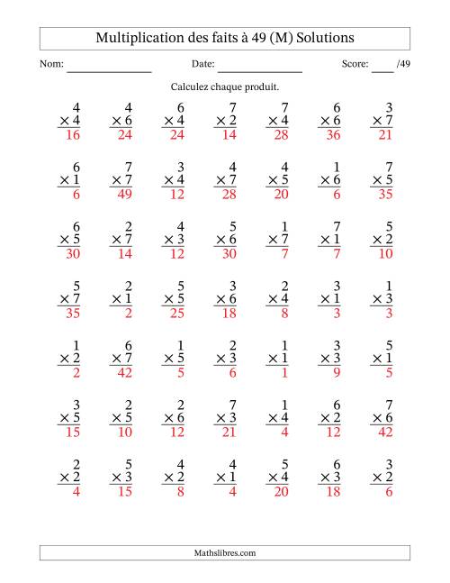 Multiplication des faits à 49 (49 Questions) (Pas de Zeros) (M) page 2