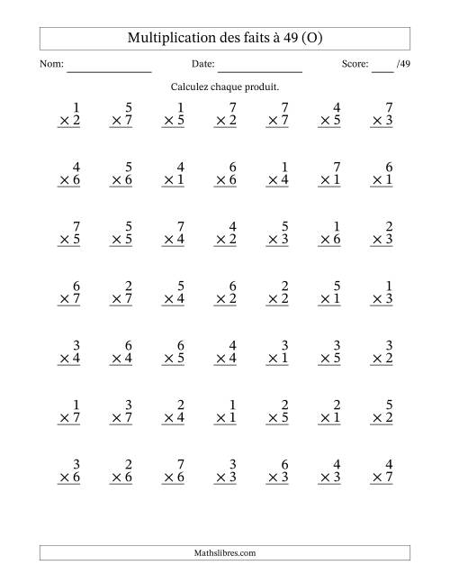 Multiplication des faits à 49 (49 Questions) (Pas de Zeros) (O)