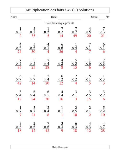 Multiplication des faits à 49 (49 Questions) (Pas de Zeros) (O) page 2