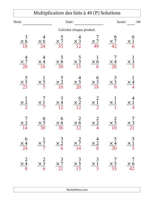 Multiplication des faits à 49 (49 Questions) (Pas de Zeros) (P) page 2