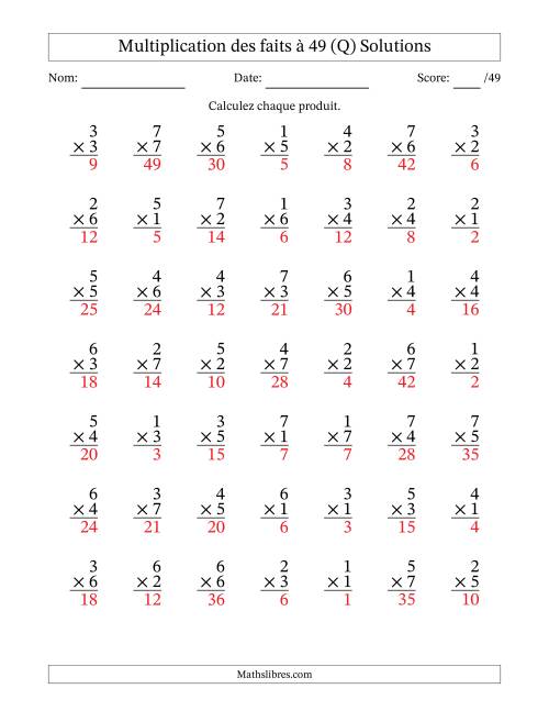 Multiplication des faits à 49 (49 Questions) (Pas de Zeros) (Q) page 2