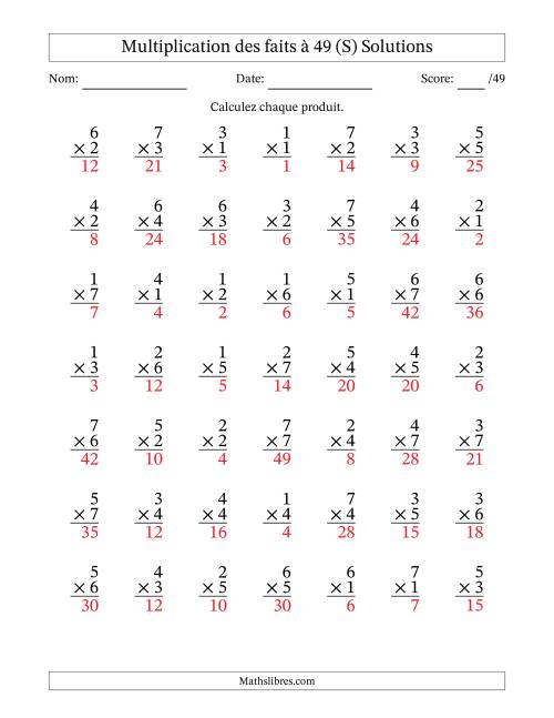 Multiplication des faits à 49 (49 Questions) (Pas de Zeros) (S) page 2