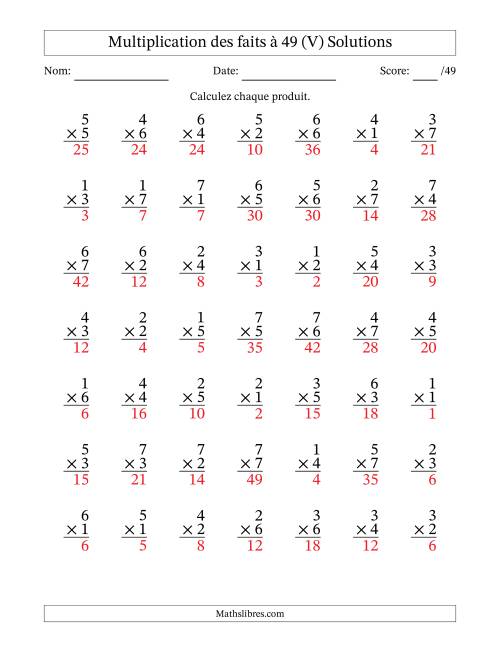 Multiplication des faits à 49 (49 Questions) (Pas de Zeros) (V) page 2