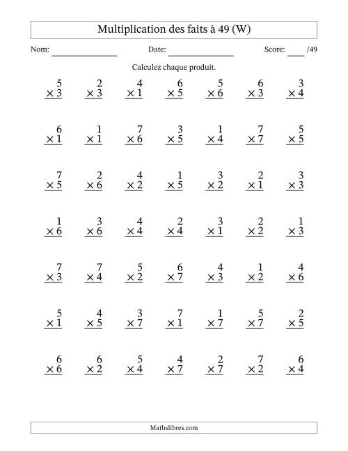 Multiplication des faits à 49 (49 Questions) (Pas de Zeros) (W)