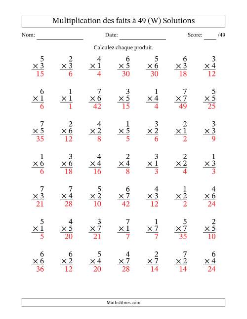 Multiplication des faits à 49 (49 Questions) (Pas de Zeros) (W) page 2