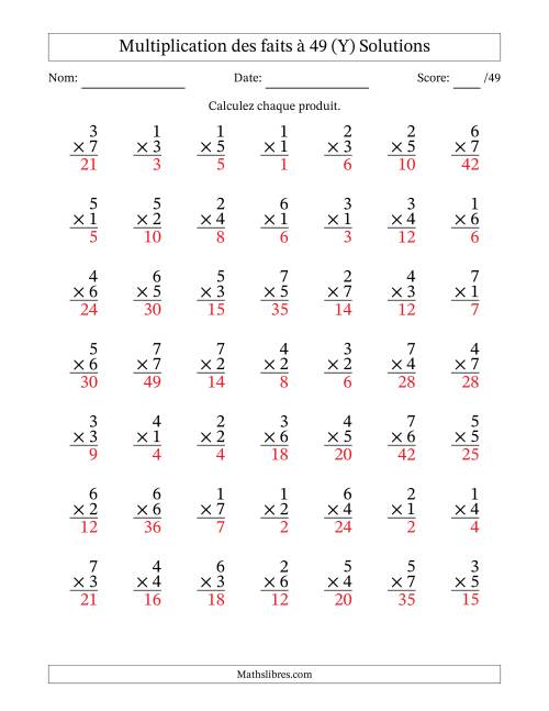 Multiplication des faits à 49 (49 Questions) (Pas de Zeros) (Y) page 2