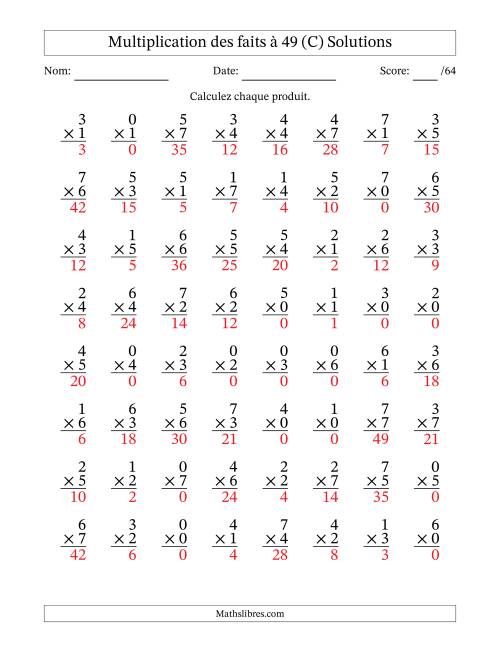 Multiplication des faits à 49 (64 Questions) (Avec Zeros) (C) page 2