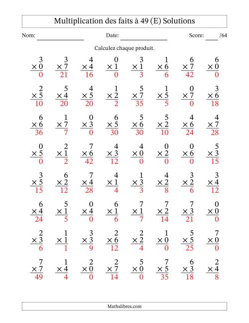 Multiplication des faits à 49 (64 Questions) (Avec Zeros) (E) page 2